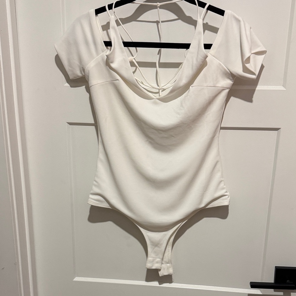 White Strappy Cold-Shoulder Bodysuit